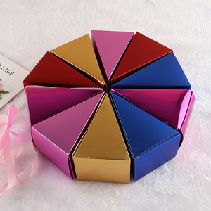 Wholesale 10pcs trianglular wedding candy box metallic cake box