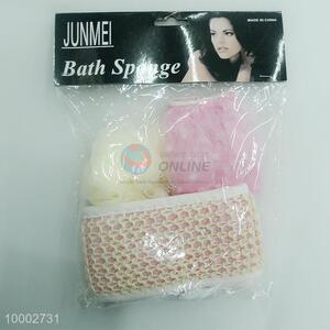 Bath Sponge Set (Strip Hemp Back Strap Bath Mesh Flower Shower Cap)