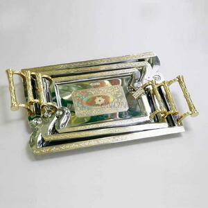 Golden Rectangle Large Iron Trays Set of 3Pcs