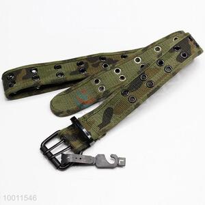 Army Green Camouflage Stud Waist Webbing Belt with Pin Buckle for Men Boys