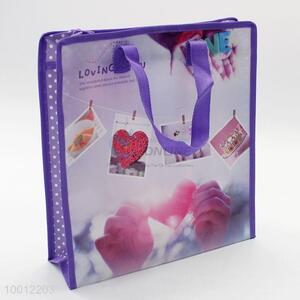 New Arrivals Purple Heart Pattern Zipper Shopping Bag Handbag
