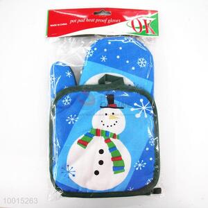 Wholesale Lovely Snowman Insulation Mat/Pot and Microwave Oven Glove Set
