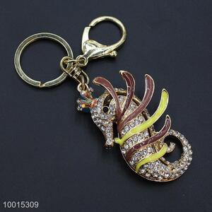 Wholesale rhinestone sea horse key ring