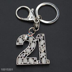 Wholesale opal letter 21 pendant key chain