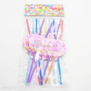 Multicolor Plastic Drinking Straw Birthday Supplies 12pcs/bag