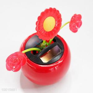 Red plastic flowers decorative car solar flip flap flower toy