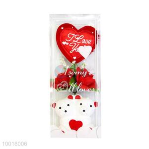 Wholesale Rose Artificial Flower with White Heart&Bear For Wedding