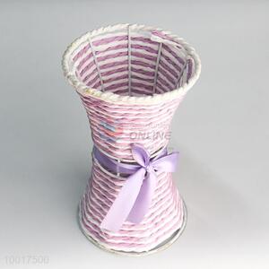 Pink Paper Flower Vase  For Home Decoration with Bowknot