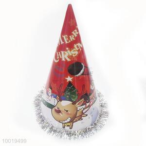 Merry Christmas Party Paper Hat with Silver Fringe