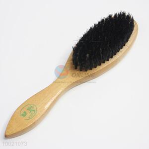 Pig hair shoe brush with long wooden handle
