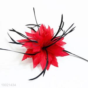 Unique Designs Red Feather Flower Hair Clips for Women