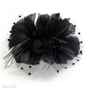 Black Feather Flower Mesh Bow Brooch and Hair Clips