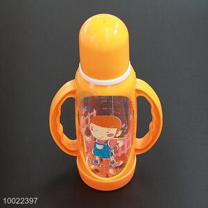 250ml Orange <em>Feeding</em>-<em>bottle</em> with Cartoon Handsome Boy Pattern, Silicone Nipple PC <em>Bottle</em>