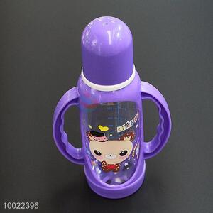 250ml Purple <em>Feeding</em>-<em>bottle</em> with Cute Cartoon Pattern, Silicone Nipple PC <em>Bottle</em>