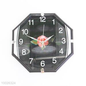 Black Octagonal Plastic Wall Clock