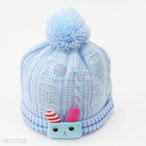Fashion Blue Children Knitting Hats With Pom Pom