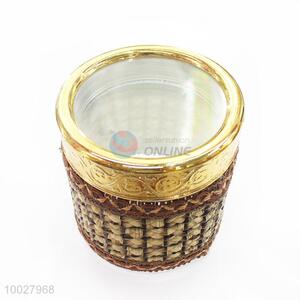 Straw Plaited Glass Bottle with Golden Cover