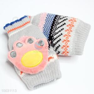 Kids cartoon design knitted half finger gloves