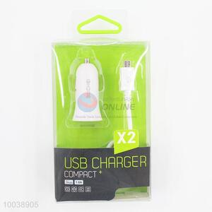 1A Mini White Color Car USB Charger+Samsung usb cable
