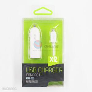 1A 1M White Color Car USB Charger+Samsung usb cable