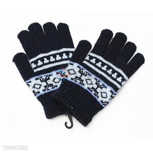 Wholesale Dark Blue Streak Pattern Knitted Gloves