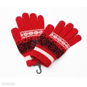 Wholesale Red Streak Pattern Knitted Gloves