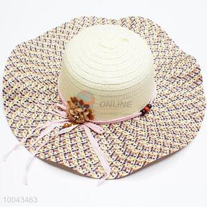 Big brim paper hat with ribbon