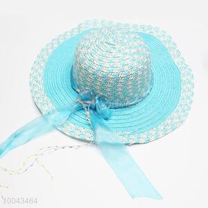 Blue summer paper straw big brim women hats