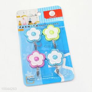 4pcs/set mini flower shaped adhesive decorative wall hooks
