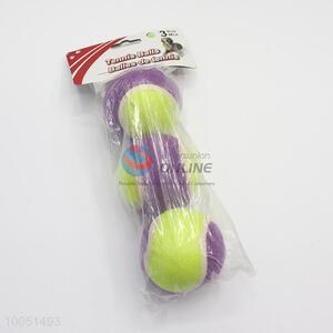 3 pieces purple-yellow pet tennis ball