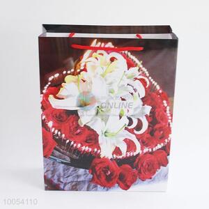 12.5*17*5.5cm elegant lily&rose flower printed paper bag for gift packing