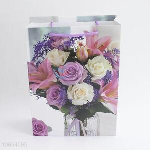 12.5*17*5.5cm beautiful flowers rose printed gift paper bag