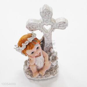 Cute Resin Angle with Cross Crafts For Home Decoration