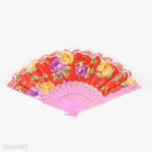 Hot Sale Spain Style Plastic&Satin Red Handle Hand Fan