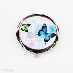 Simple Butterfly Round Foldable Pocket Mirror with Metal Border