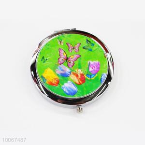 Green Butterfly Round Foldable Pocket Mirror with Metal Border