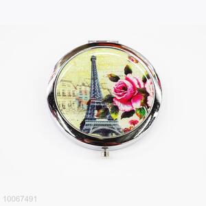 Eiffel Tower Round Foldable Pocket Mirror with Metal Border