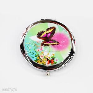Butterfly Round Foldable Pocket Mirror with Metal Border