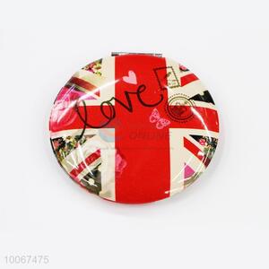 Red Flag Pattern Round Foldable Pocket Mirror