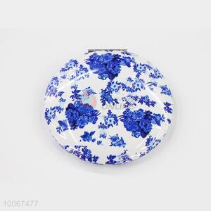 Blue Flower Pattern Round Foldable Pocket Mirror