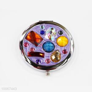 Purple Round Foldable Pocket Mirror with Jewel