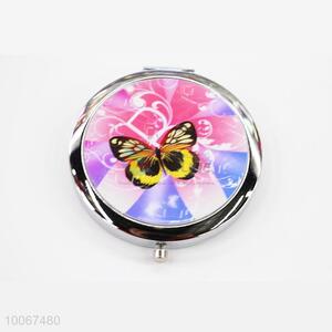 Butterfly Pink Round Foldable Pocket Mirror with Metal Border