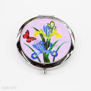 Butterfly and Flower Round Foldable Pocket Mirror with Metal Border