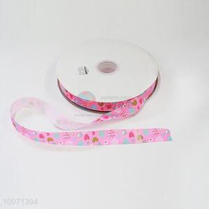 Pink loving heart polyester ribbon/grosgrain ribbon