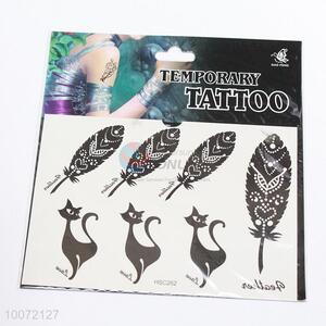 Black cat&feather waterproof body tattoo sticker