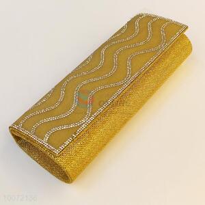 Delicate golden tobacco evening party bag rhinestone crystal clutch bag