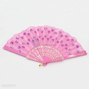 Fashion Style Foldable Pink Hand Fan with Paillette