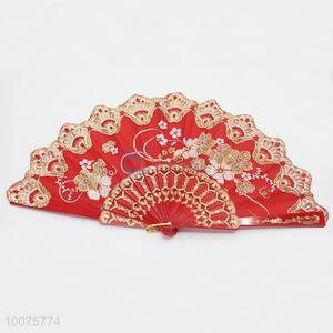 China Factory Red Folding Hand Fan with Flowers Pattern