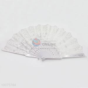 China Factory White Flowers Printed Summer Foldable Hand Fan