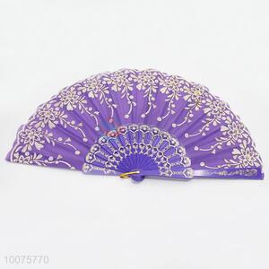 Hot Sale Fodling Purple Hand Fan with Flowers Pattern